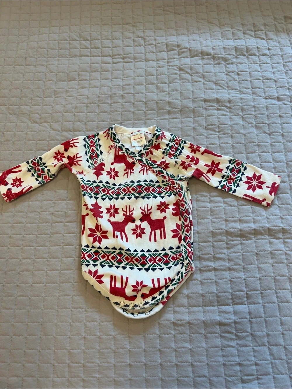 Hanna Anderson Holiday Reindeer Kimono Bodysuit with Red Ribbed Pants